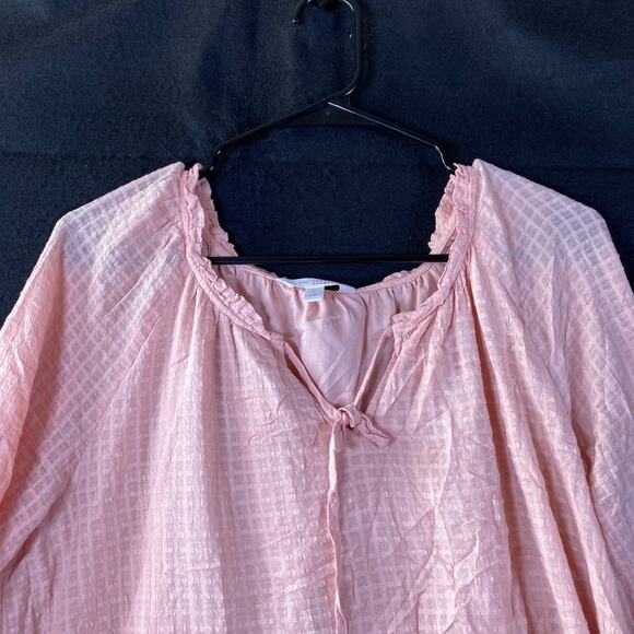 LC Lauren Conrad Womens Blouse Blush Pink Checkered Lined Long Sleeve Flowy L - Picture 2 of 14